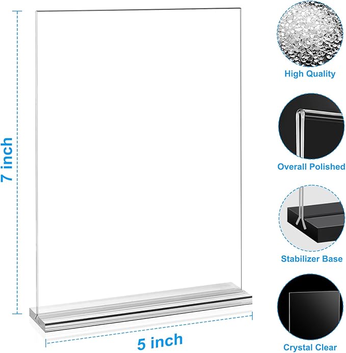 EHWINE 16 Pack Acrylic Sign Holder 5 x 7, Double-Sided Stand up Table Top Sign Holders, Clear Acrylic Picture Frame Menu Flyer Paper Holder Display Stand for Office Business Store Wedding Party