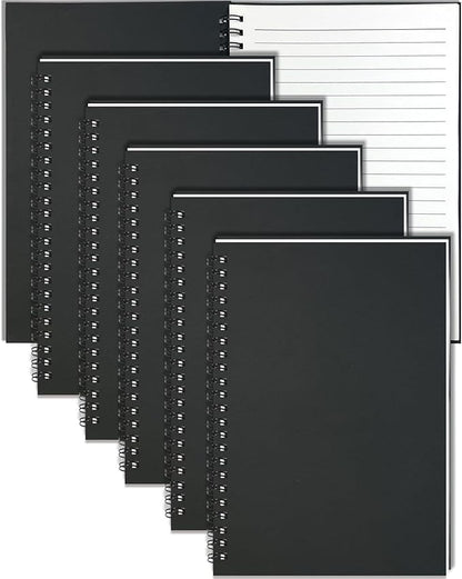 GINMLYDA Black Small Spiral Notebook 6Pack, 120 Lined Pages 8.25x5.50 Inches Spiral Journal Kraft Cover Notebooks & Writing Pads for School Home Office Aesthetic Sketch Drawing Note
