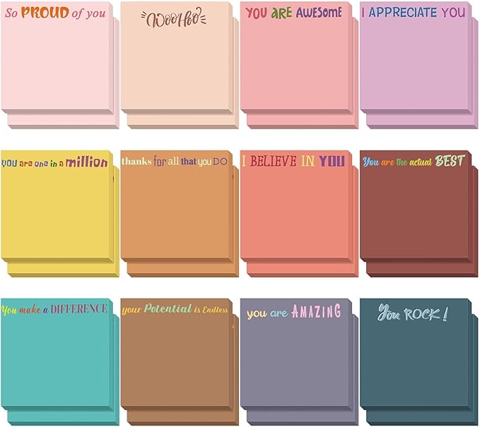 Yinder 24 Pcs Inspirational Sticky Notes with Lines Cute Motivational Sticky Notes Pad Employee Appreciation Gifts Bulk for Teacher Nurse Coworkers Office Supplies 3 x 3''(Vintage Style,Thank You)