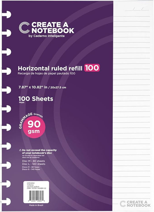 Discbound Notebook Rulled Refills Paper - 7.87" x 10.82" Paper for Custom Discbound Notebook, Planner or Daily Use – 90 GSM Custom Note-Taking System Discbound Inserts – 100 Sheets