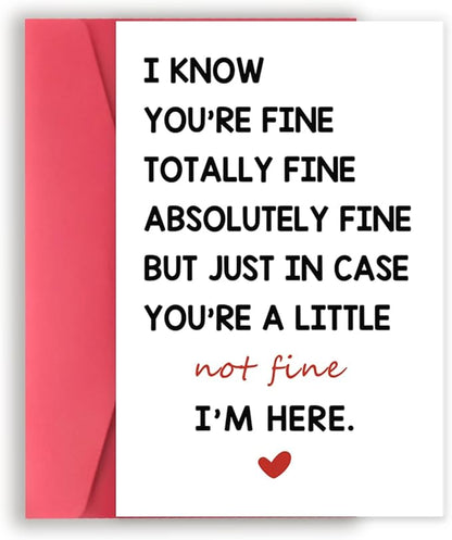 Funny Encouragement Greeting Cards for Women Men, Thinking of You Cards for Husband Wife, Get Well Soon Card, You’re Totally Fine I’m Here for You Card