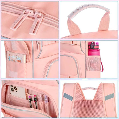 3PCS Laptop Backpack for Girls, 17" Water Resistant School Bag with Lunch Box, Cute Pink Bookbag Set for Women College Teenagers High Middle Elementary School