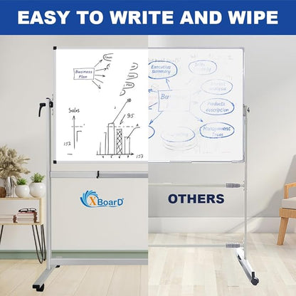 XBoard Rolling Whiteboard 48x36 inch | Magnetic Dry Erase Board on Wheels, Large Portable Easel with Stand and Aluminium Frame for Home School Office Live Streaming