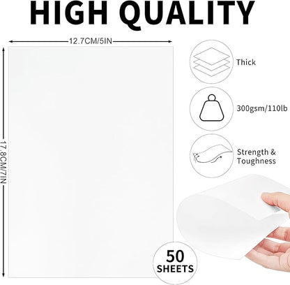 50 Sheets White Cards Blank - 5''x7'' White Card Stock 300gsm/110lb Thick Paper Cardstock, Heavy CardStock Blank for Wedding Invitations, Index Cards, Greeting, Note - PAP07300050