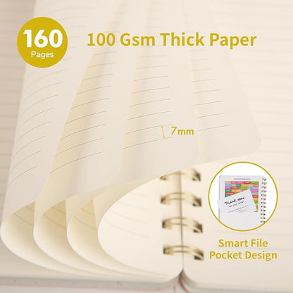 Spiral Notebook - Lined 160 Pages Journal with Back Pockets for College Journal, Twin-Wire Binding Notebook Perfect for Office & Home School Supplies, LightYellow Reefblue Navy Blue