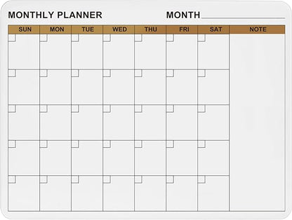 SELEAD Magnetic Glass Whiteboard Monthly Planner - 32”x24” Large Wall Calendar Dry Erase White Board, TODO Memo Bulletin Board for Home School Office - White&Gold
