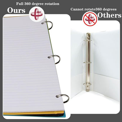 Pivotable Refillable Notebook, 3 Ring Binder Notebooks 1 Inch, Notebook with Dividers and Pockets, Folder Notebook, Flexible Binder, Soft Binders 3 Ring, Foldable Binder- White