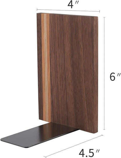 Muso Wood Artist Bookends, Decorative Bookshelf Book Ends Heavy Duty Bookends Desktop Organize Books Wooden Book Ends for Home Office Kitchen 6"x4" Walnut 4pcs
