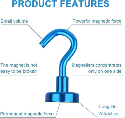 DIYMAG Blue Magnetic Hooks, 150 LB Heavy Duty Strong Magnets with Hooks, Strong Rare Earth Neodymium Magnet Magnetic Hooks for Cruise Cabins Cruise Ship Essentials 20 Packs