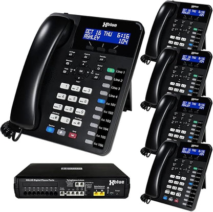 XBLUE X16 Plus Small Business Phone System Bundle with (5) XD10 Digital Phones - Capacity is (6) Outside Line & (16) Digital Phones - Includes Auto Attendant, Voicemail, Caller ID, Paging & Intercom