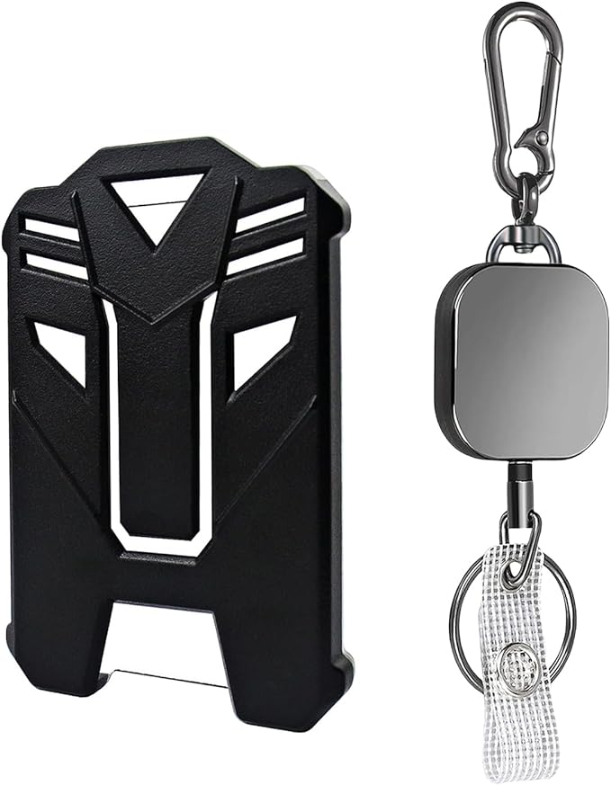 VIQWYIC 1 Pack Retractable Badge Holder Keychain, Tactical ID Card Holder, Heavy Duty Carabiner Badge Reel for Keys ID Card (Metal)