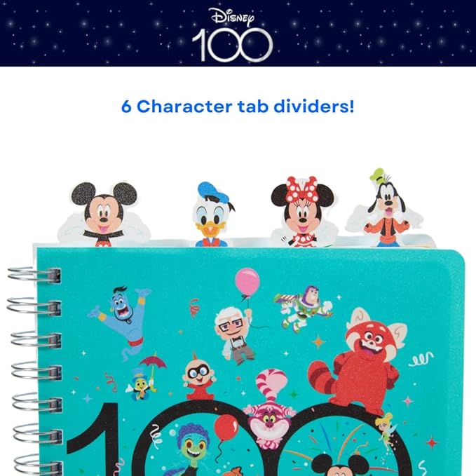 Innovative Designs Disney 100 Anniversary Tab Journal Notebook, Spiral Bound, 96 Lined Pages, 8 x 7 inches, Turquoise