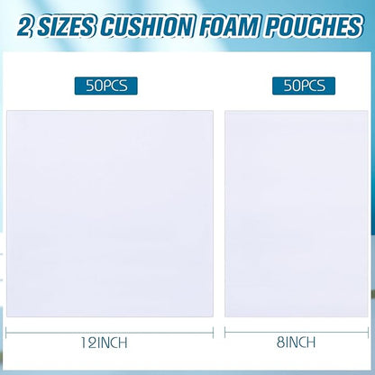 100 Pack Foam Pouches for Packing Supplies Cushion Foam Pouch for Dishes Chinaware Glasses Moving Fragile Items Wrapping and Transportation Storage (2 Sizes)