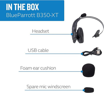BlueParrott B350-XT Noise Cancelling Trucker Bluetooth Headset – Updated Design with Industry Leading Sound & Improved Comfort, Extended Wireless Range - Ideal for Anyone On-The-Go, Black