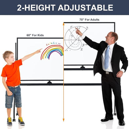 TANKEE White Board Height Adjustable - 48 x 32 Mobile Whiteboard on Wheels, Large Magnetic Double-Sided Rolling Dry Erase Board with Stand, Standing Whiteboard for Office School Home Classroom