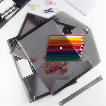 Tamaki 6 Pack Plastic Envelopes Poly Envelopes, Clear Document Folders Plastic File Folders for Home Work Office Organization, Letter Size/A4 Size(Dark Grey)