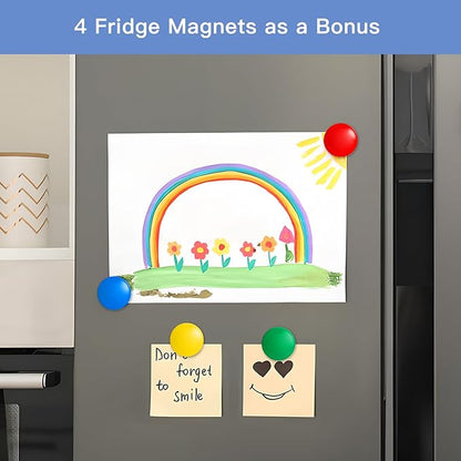 Magnetic Fridge Whiteboard Set: Dry Erase White Board (12X8"), Magnets (Bonus), Markers & Erasers
