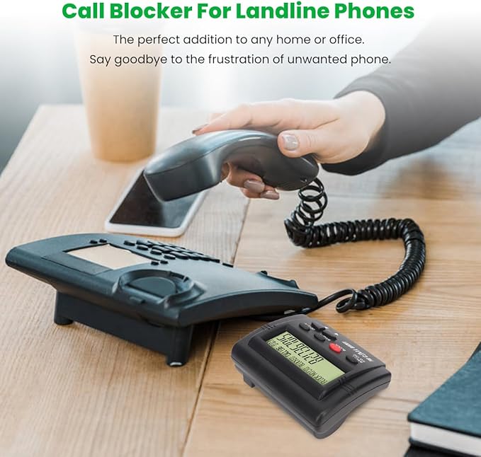 Call Blocker for Landline Phones, 4000 Groups Large Capacity Plug and Play LCD Display Home Phone Auto Call Block, Prevent Harassment Caller ID Box with Dual Plugs for Home Office