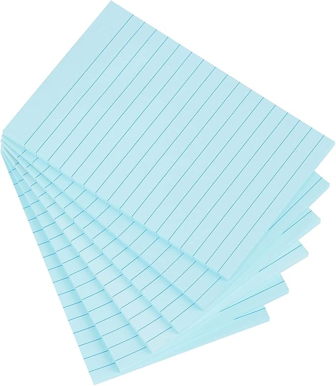 Vanpad Lined Sticky Notes 4X6 in Light Blue Ruled Stickies Super Sticking Power Memo Pads Strong Adhesive, 6 Pads/Pack, 45 Sheets/pad