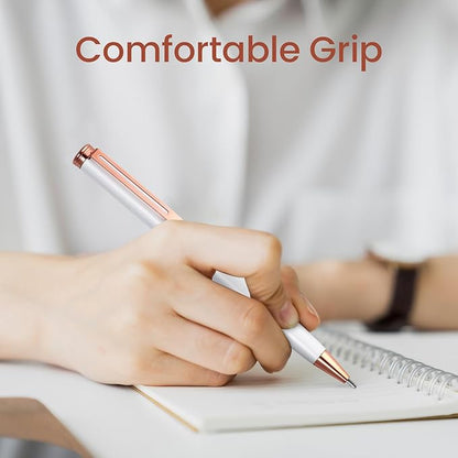 Cambond Ballpoint Pens White Pen - Fancy Pens Black Ink 1.0 mm Medium Point Retractable Metal Pen Smooth Writing for Men Women Police Uniform Office Business, 3 Pens with 6 Refills (White)