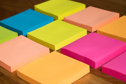 Sticky Notes 3x3 in (12 Pads) Bright Colored Super Self Sticky Pads - 100 Sheets/Pad - Easy to Post for School, Office Supplies, Desk Accessories