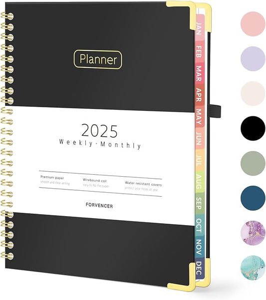 Forvencer 2025 Planner, Hardcover Weekly and Monthly Planner, January 2025 - December 2025, 6" x 8", Spiral Calendar Planner with Tabs, Exquisite Daily Organizer Notebook with Inner Pocket, Agenda Journal for Office Home School, A5 Size, Olive Green