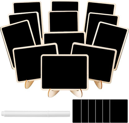 12 Pcs Rectangle Mini Chalkboard Signs, Small Chalkboard Labels with Easel Stand, Wooden Blackboard for Table Numbers, Food Signs, Wedding Signs, Place Cards and Party, 1 Liquid Chalk