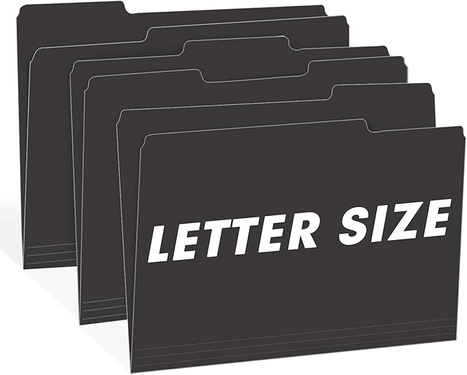 File Folder, RAZCC 150 Pack 1/3 Cut Tab File Folders Letter Size, Black Folders for Dcouments, Folders with Tab Great for Organizing and Easy File Storage