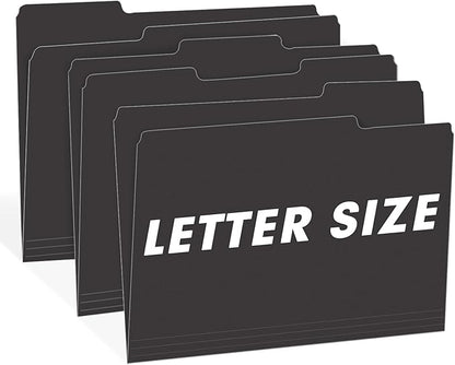 File Folder, RAZCC 150 Pack 1/3 Cut Tab File Folders Letter Size, Black Folders for Dcouments, Folders with Tab Great for Organizing and Easy File Storage