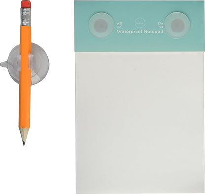 Halsa Waterproof Shower Notepad with Pencil, Sharpener & Suction Cups – 40 Sheets for Waterproof Writing – Capture Ideas in the Shower – Ideal for Bathroom, Office, or Travel