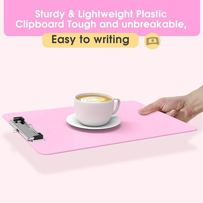 Plastic Clipboards 2 Pack, A4 Pink Clip Board 8.5x11 for Classroom, Students, Kid, Woman, Size 9" x 12.5" with Low Profile Clip, Office & School Supply