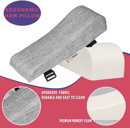 Office Chair Arm Covers with Memory Foam Elbow Pillow for Forearm Pressure Relief, Grey Arm Rest Covers for Office Chairs, Wheelchair, Comfy Gaming Chair