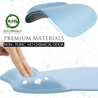 MROCO Ergonomic Mouse Pad with Gel Wrist Rest, Comfortable Mousepad with Smooth Wrist Support Surface and Non-Slip PU Base for Pain Relief, Computer, Laptop, Office & Home, 9.4 x 8.1 in, Sky Blue