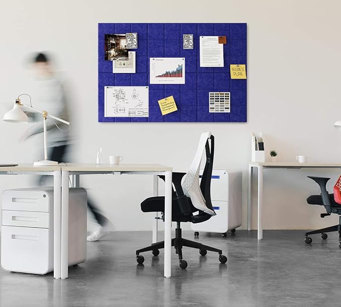 Large Felt Board Tiles for Wall with 30 Push Pins, 11.8"x11.8" Pack of 6 Pin Board Notice Boards for Home Office Kitchen, Bulletin Board Wall Tiles for Photos Memos (Dark Blue, 6 Pack)