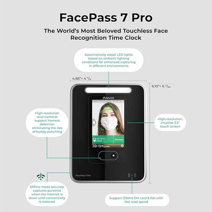 ANVIZ Time Clocks for Employees Small Business - FacePass 7 Pro Biometric Clock in and Out Machine - Face + RFID + Pin Punching in one, Support Door Access, with Professional Cloud Software