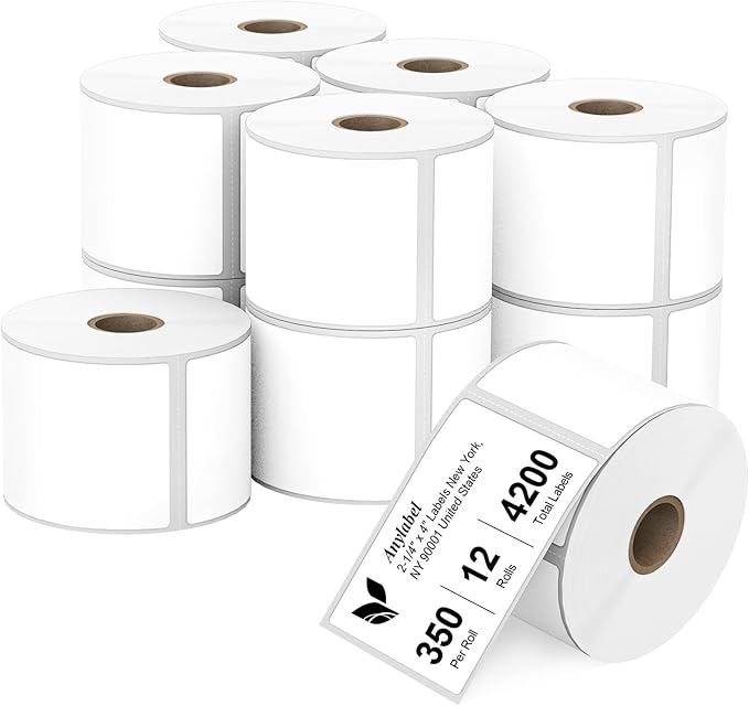 Compatible 2-1/4" x 4" Direct Thermal Labels Replacement for Barcodes Postage Address Shipping Compatible with Rollo & Zebra Desktop Printers Adhesive & Perforated (12 Rolls, 350 Labels/Roll)