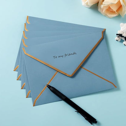 50 Pack A4 Envelopes Dusty-Blue 4x6 Envelopes Self-Adhesive V Flap Envelopes with Gold Border for Office, Wedding Gift Cards, Invitations, Graduation, Baby Shower, Parties (4.25x6.25 inches)