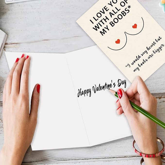 Cute Boobs Valentine's Day Gifts for Husband, Cheeky Anniversary Card Gift for Boyfriend, Hilarious Vday Birthday Card for Him Fiance, Love You With All of My Boobs
