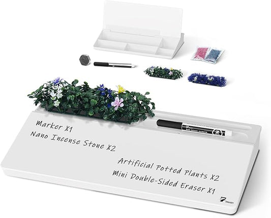 TOWON Small Desktop Whiteboard with Artificial Potted Plant & Nano Incense Stone Aromatic, Dry Erase Board for Desk Notes, Desktop Whiteboard Notepad Dry Erase with Organizer for Home Office Décor