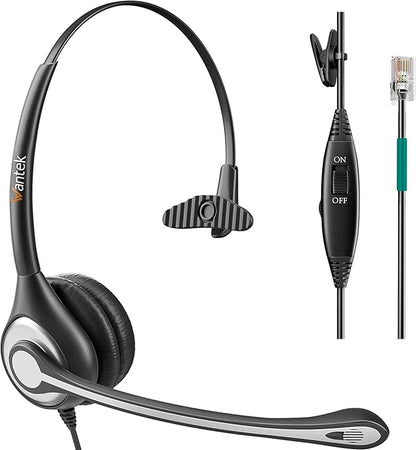 Wantek Telephone Headset Corded RJ9 Headphone with Mic & Noise Cancelling Phone Headsets Compatible with Plantronics Polycom VVX310 410 Yealink S12 Avaya 1408 1416, Landline Phone Headset