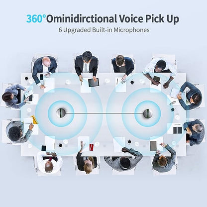 2 in 1 Daisy-Chain Conference Speaker for 12 Attendees, Each Bluetooth Speakerphone with 6 Mics, USB/Dongle/Bluetooth Connection, Compatible with Conferencing Apps for Home Office