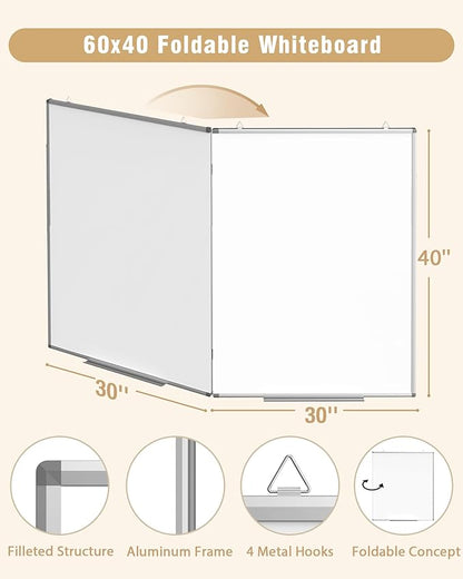 60"X 40" Large Magnetic Dry Erase Whiteboard, Wall Hanging Board with 8 Pens & 4 Dry Erasers & 30 Magnets, Sliver Aluminum Frame White