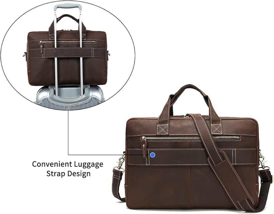 Full Grain 17.3" Leather Briefcase Messenger Laptop Bag For Men
