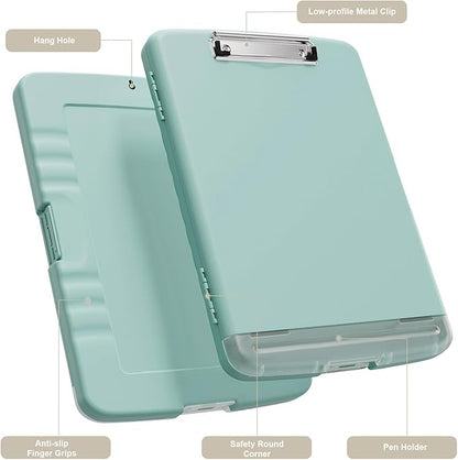 Piasoenc Clipboard with Storage, 8.5 x 11 Organization Box with Pen Holder and A4 Legal Paper Folder, Heavy Duty Plastic, Folio & Side-Opening, Low Profile Clip, for Nurses, Teachers, Teal