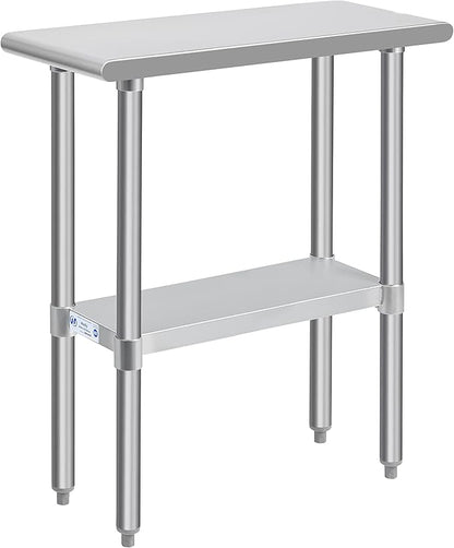 Hally Stainless Steel Table for Prep & Work 30 x 12 Inches, NSF Commercial Heavy Duty Table with Undershelf and Galvanized Legs for Restaurant, Home and Hotel