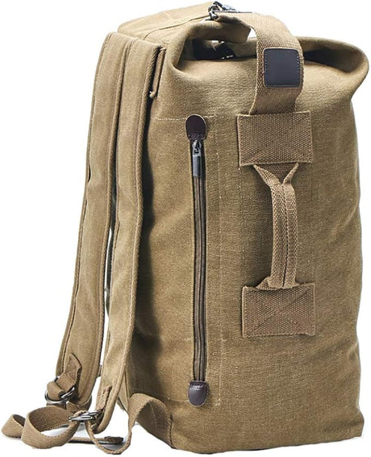 Military Duffel Bag Top Load Double Strap Canvas Backpack Army Travel (upgrade khaki big)