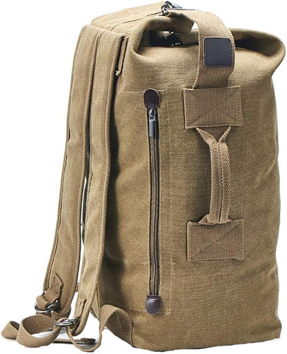 Military Duffel Bag Top Load Double Strap Canvas Backpack Army Travel (upgrade khaki small)