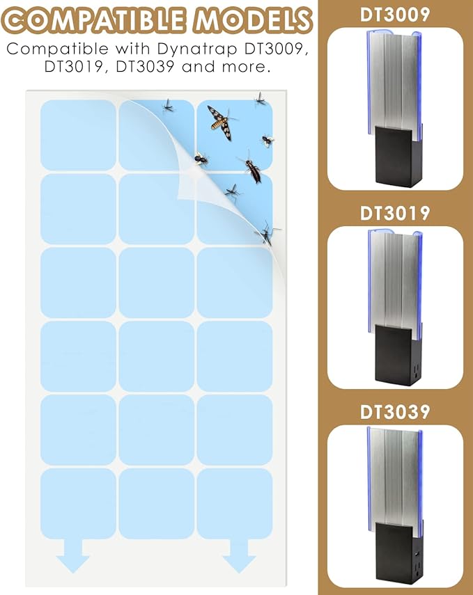 TINDTOP 60 Pack Replacement Glue Boards for Dynatrap DT3009, Indoor Glue Boards Refill Sticky Cards for Dynatrap DT3009 DT3019 DT3039