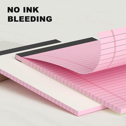 6pcs Small Note Pad 5x8 College Ruled Pink Legal Pads Paper Notepads 6 Pack Study Back Writing Pads 5 x 8 Legal Pads Perforated Narrow Ruled Pads of Paper Pink