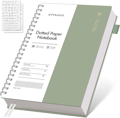 EMSHOI A4 Spiral Notebook Bullet Dotted Journal, Dotted Grid Notebook with 300 Pages, 100gsm Thick Paper, Waterproof Softcover Notebook for School Work Writing, 8.27" × 11.2" - Light Green